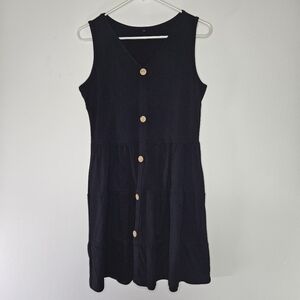 Black V-Neck Buttoned Sleeveless Dress with Pockets Sz M
